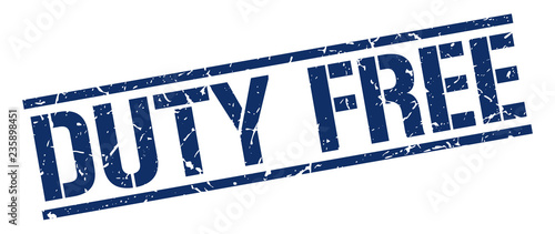 duty free blue grunge square vintage rubber stamp