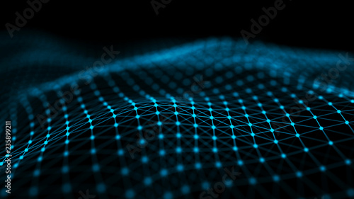 Abstract futuristic wave background. Wave of particles. Wave with connecting dots and lines. 3d rendering.