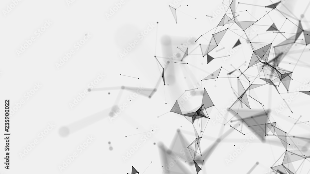 Abstract background consisting of triangles in space. Polygonal white background. Plexus effect. 3d rendering.