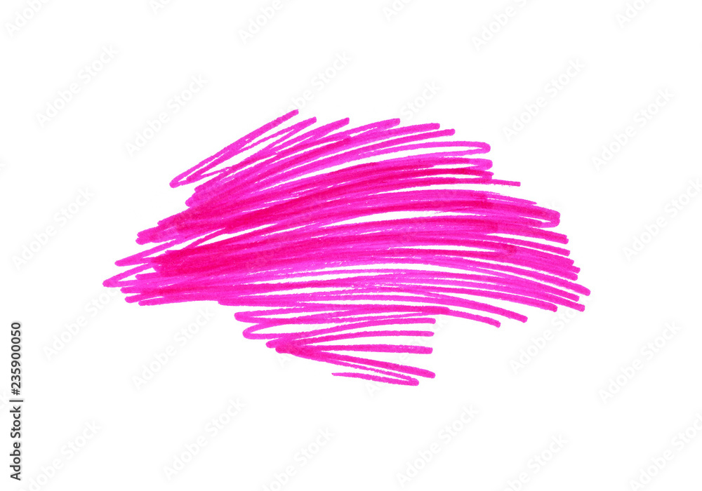 Abstract bright pink free hand drawn texture on white
