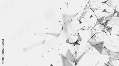 Abstract background consisting of triangles in space. Polygonal white background. Plexus effect. 3d rendering.