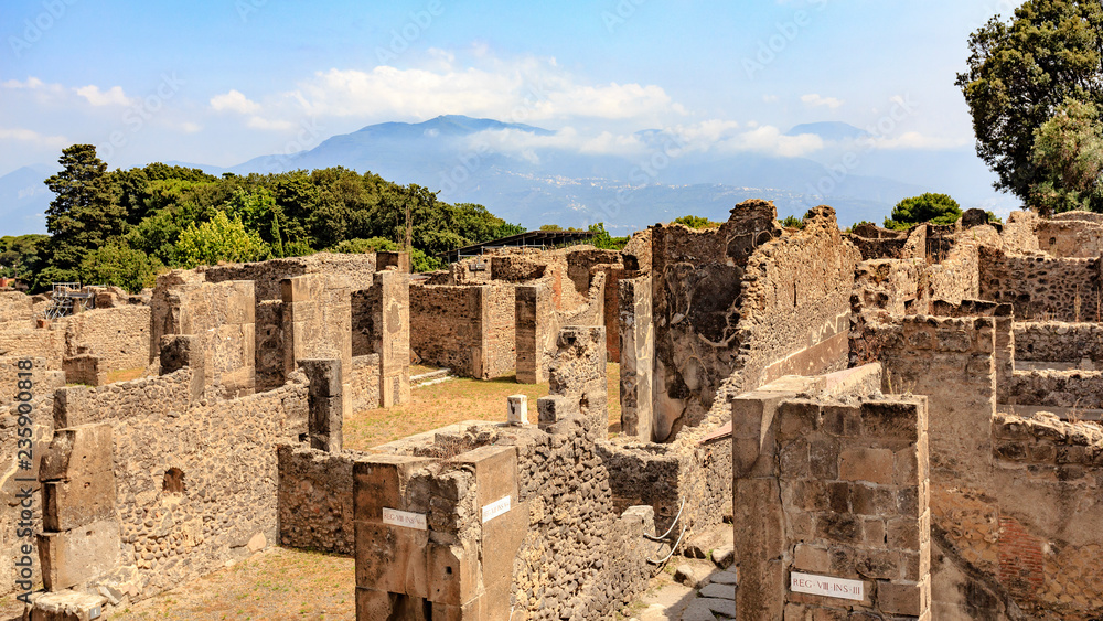Ruins of buildings at Pompeii, Italy