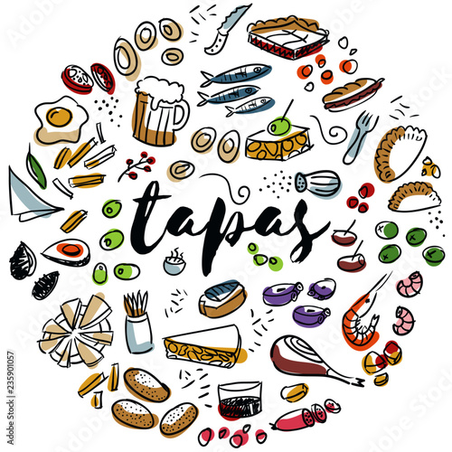 Tapas and appetizers hand drawn design