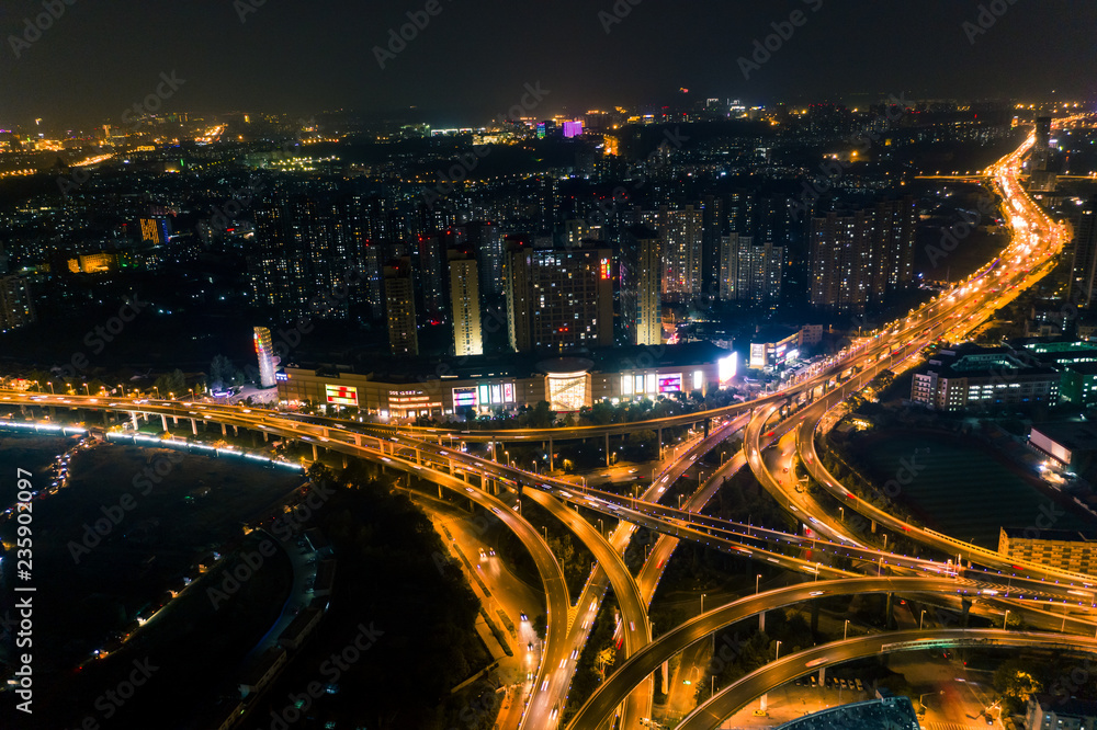 Aerial photography Nanjing city night scene