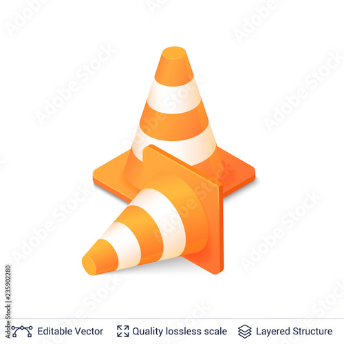 Set of 3d traffic cones isolated on white.