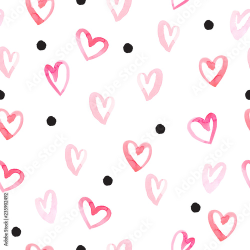 Valentine seamless pattern. Heart watercolor background.