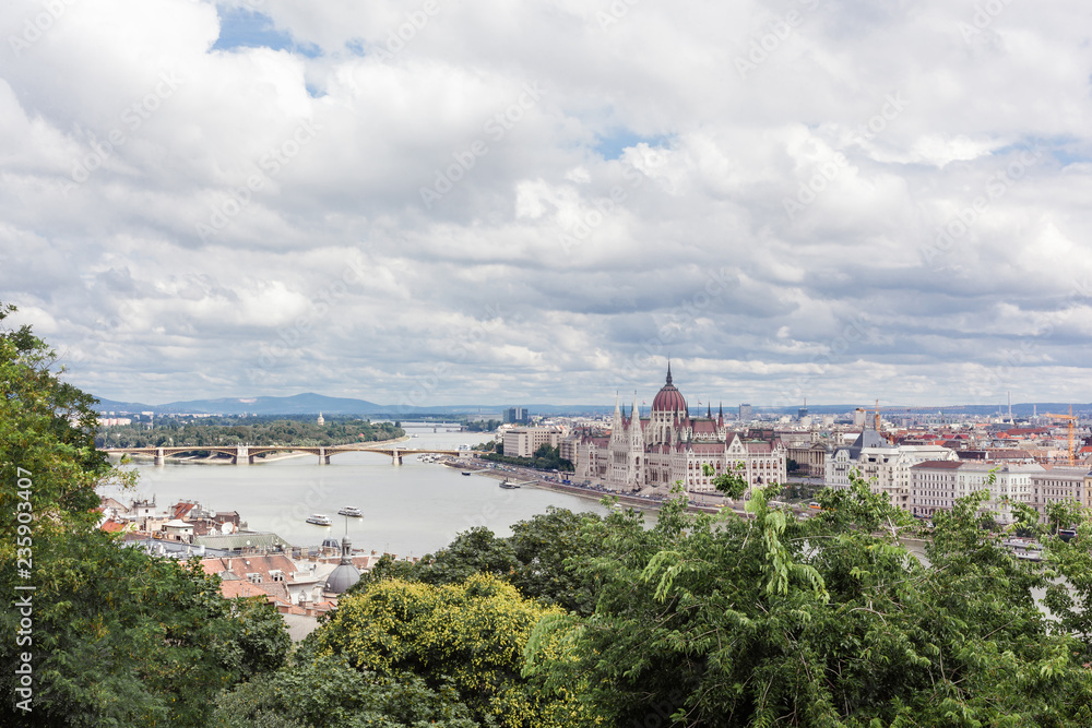 Panorama of Budapest with Hungarian Parliament and Danube River