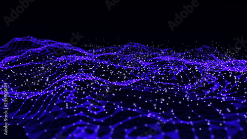 Abstract polygonal space. Network connection structure. Dark background with connecting dots and lines. Big data digital background. 3d rendering. © Tetiana
