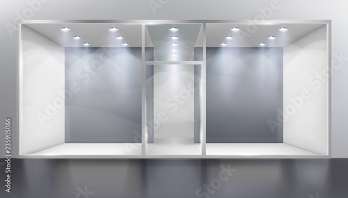 Empty shop window. Place for the exhibition. Vector illustration.