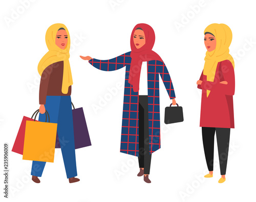 Hijab muslim woman. Arab modern fashion. Vector people