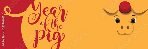 Year of the Pig Chinese New Year design with cute furry pig. EPS10 vector illustration.