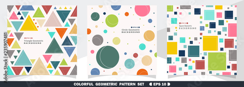 Abstract of colorful geometric pattern bundle set background.