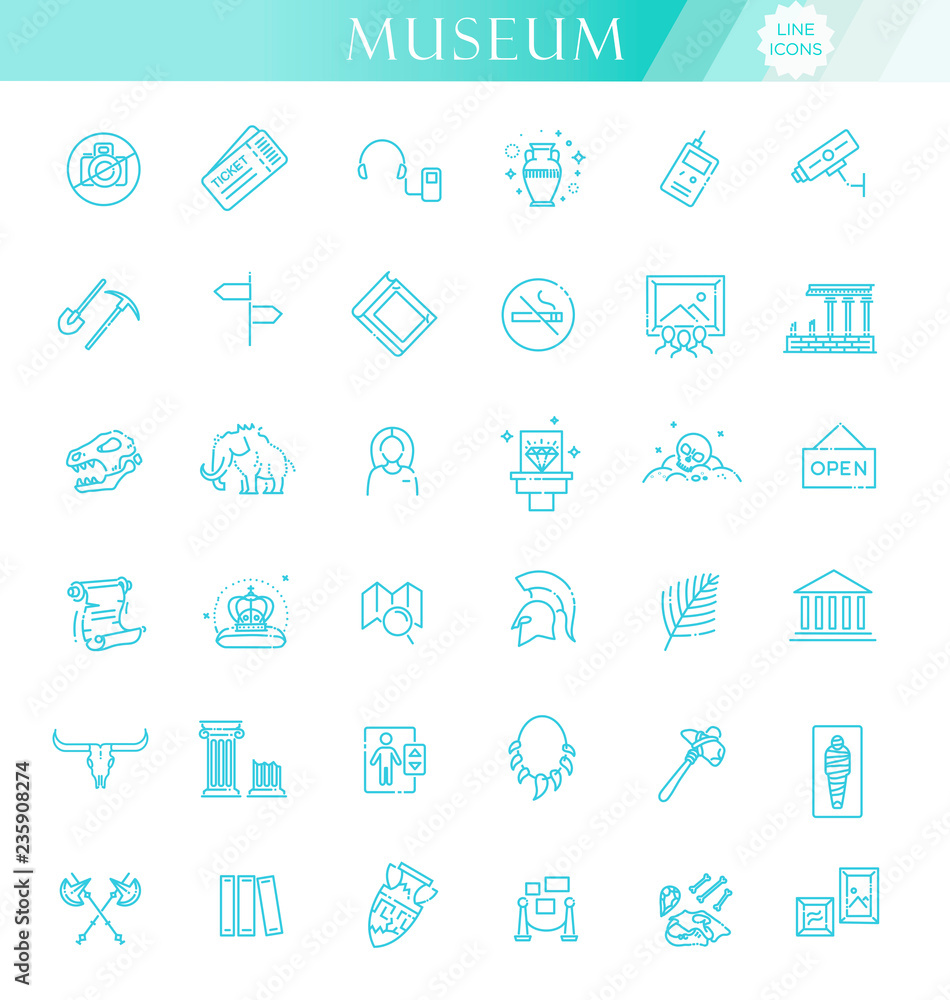 museum icons set. museum exhibits collection. Thin line design museum icons set. museum exhibits collection. Thin line design