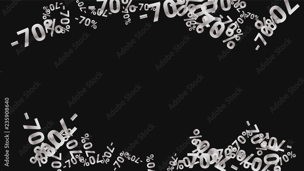 Percent Sings on Dark Background. Black Poster with Silver Percent Sings and Snowflakes. Vector Discount Sale Background. Percent Sings on Dark Background. Black Poster with Silver Percent Sings and Snowflakes. Vector Discount Sale Background.
