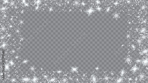Snow Blizzard Effect. Bbright, White, Shimmer, Glowing, Scatter, Falling on a Transparent background. Festive picture of the Christmas banner.