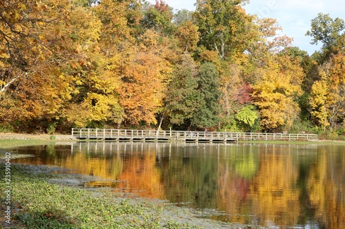 The bright colors of the autumn trees and the reflections off the lake. 