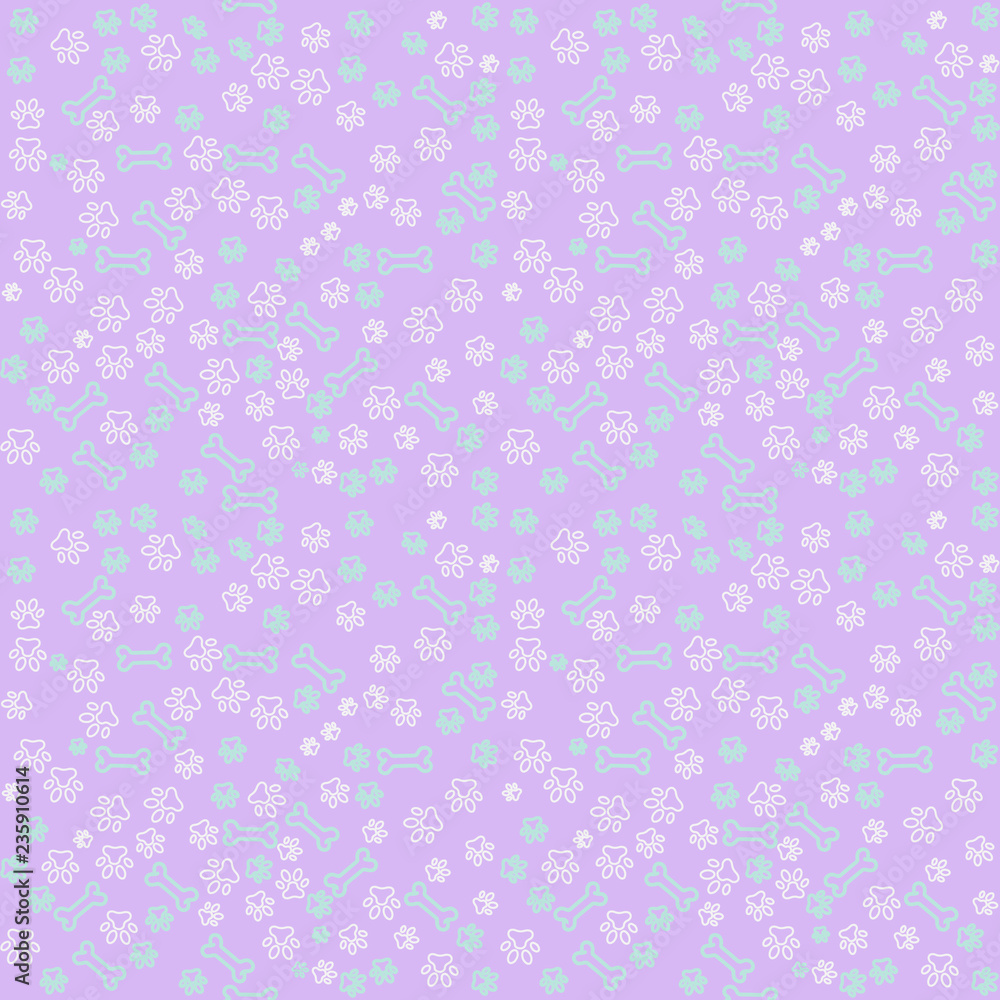The pattern of dog paws. Contours of paws Seamless pattern