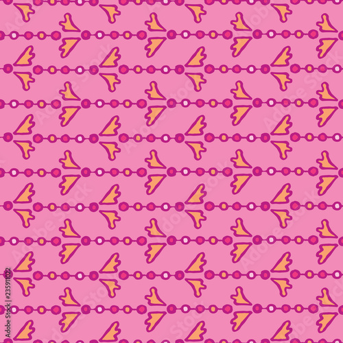 Horizontal Dots Vector Stripes All Over Print. Feminine Girly Seamless Repeating Pattern. Lines in Geometric Circles Style on Pink Background. Striped Fashion Prints, Wallpaper, Stationery, Packaging