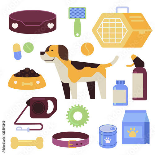 Goods for pets flat vector set