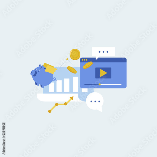 Video content monetization flat vector concept.