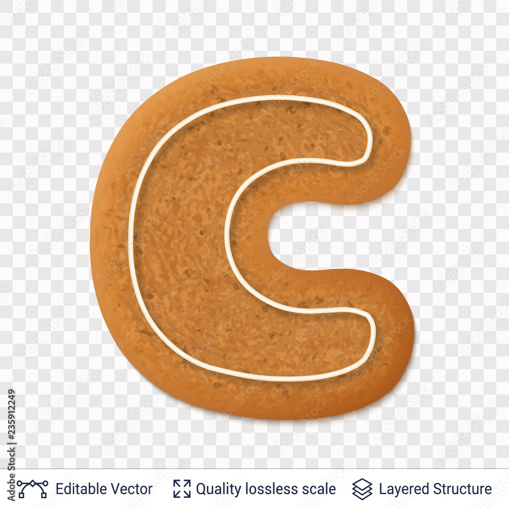 Gingerbread letter C symbol with drop shadow. Gingerbread letter C symbol with drop shadow.