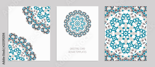 Templates for greeting and business cards, brochures, covers. Oriental pattern. Mandala. Wedding invitation, save the date, RSVP. Arabic, Islamic, moroccan, asian, indian, african motifs.