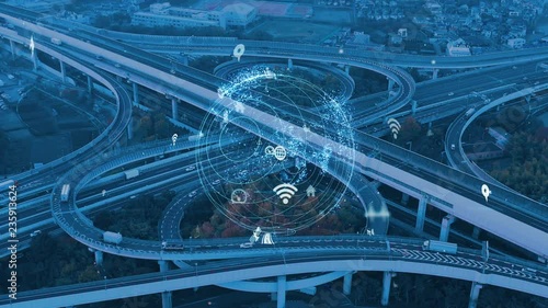 Smart transportation and communication network concept.