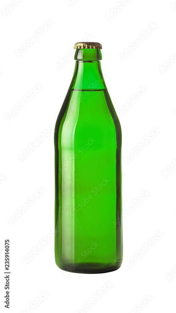 Close up one green beer bottle isolated on white Close up one green beer bottle isolated on white