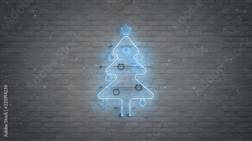 Blue neon christmas tree sy...