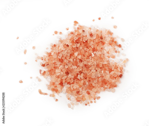 Close up pink Himalayan salt isolated on white