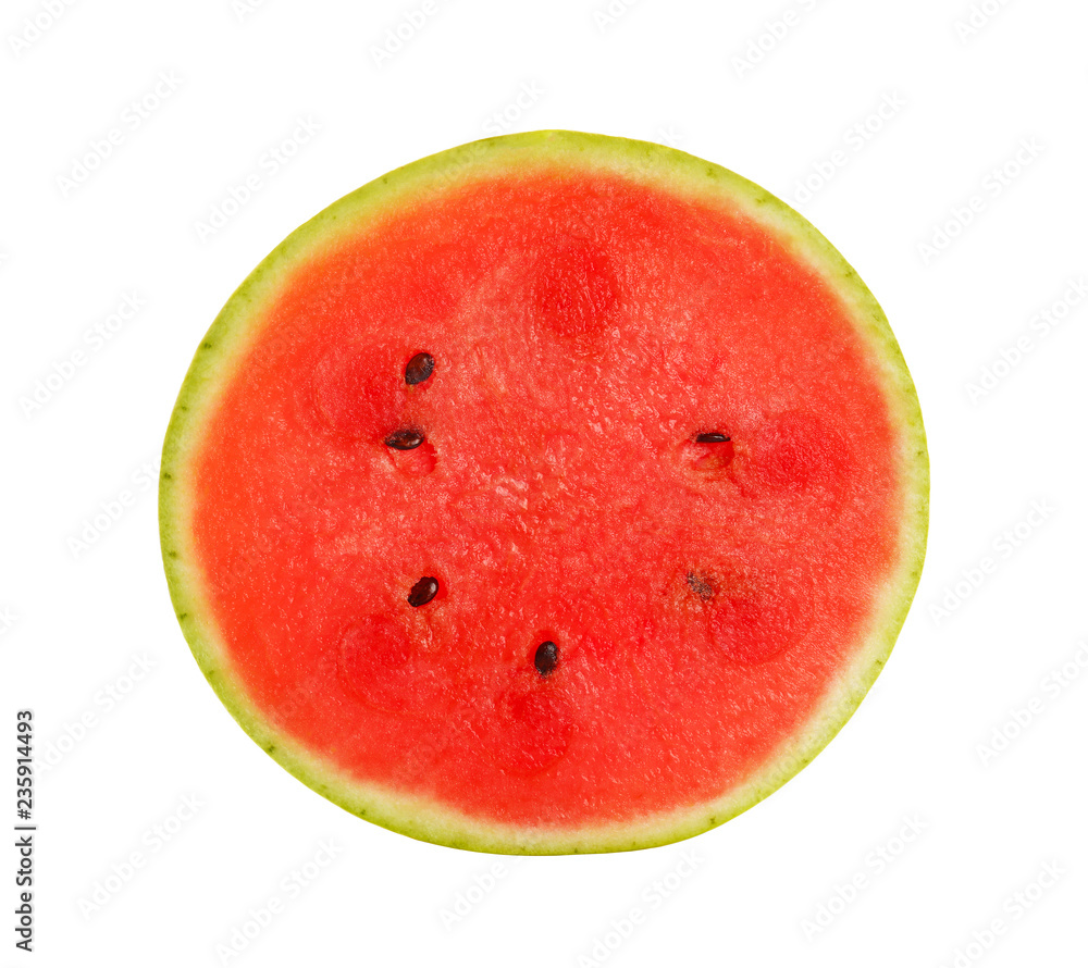 Close up half of red watermelon cut isolated Close up half of red watermelon cut isolated