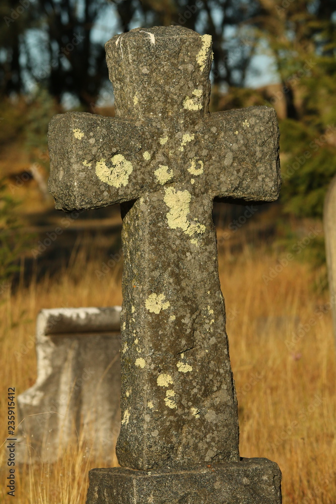 Ancient gravestone carved from granite and covered in lichen. Ancient gravestone carved from granite and covered in lichen.