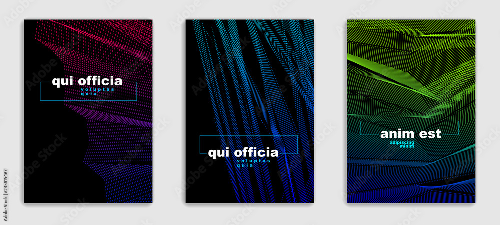 Abstract lines vector minimal modern brochures design set, cover templates, geometric halftone gradient. For Banners, Placards, Posters, Flyers. Beautiful and special, pattern texture.