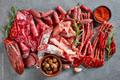Εκτύπωση καμβά a set of spanish sausages and meat