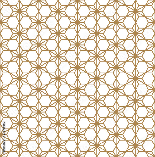 Seamless traditional Japanese ornament Kumiko.Golden color lines.Rounded corners.