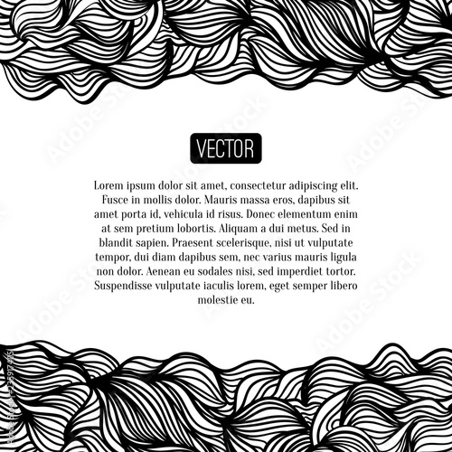 Abstract vector black and white design with waves. Urban theme design element. Ink splatter. Hand drawn waves on watercolor background. Watercolor texture. Japanese motifs. Black and white background