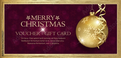 Exclusive gold gift voucher with wishes Merry christmas background purple with snowflakes vector