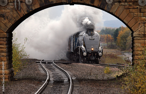 Sir Nigel Gresley, steam train near bridge at Normanton Station photo