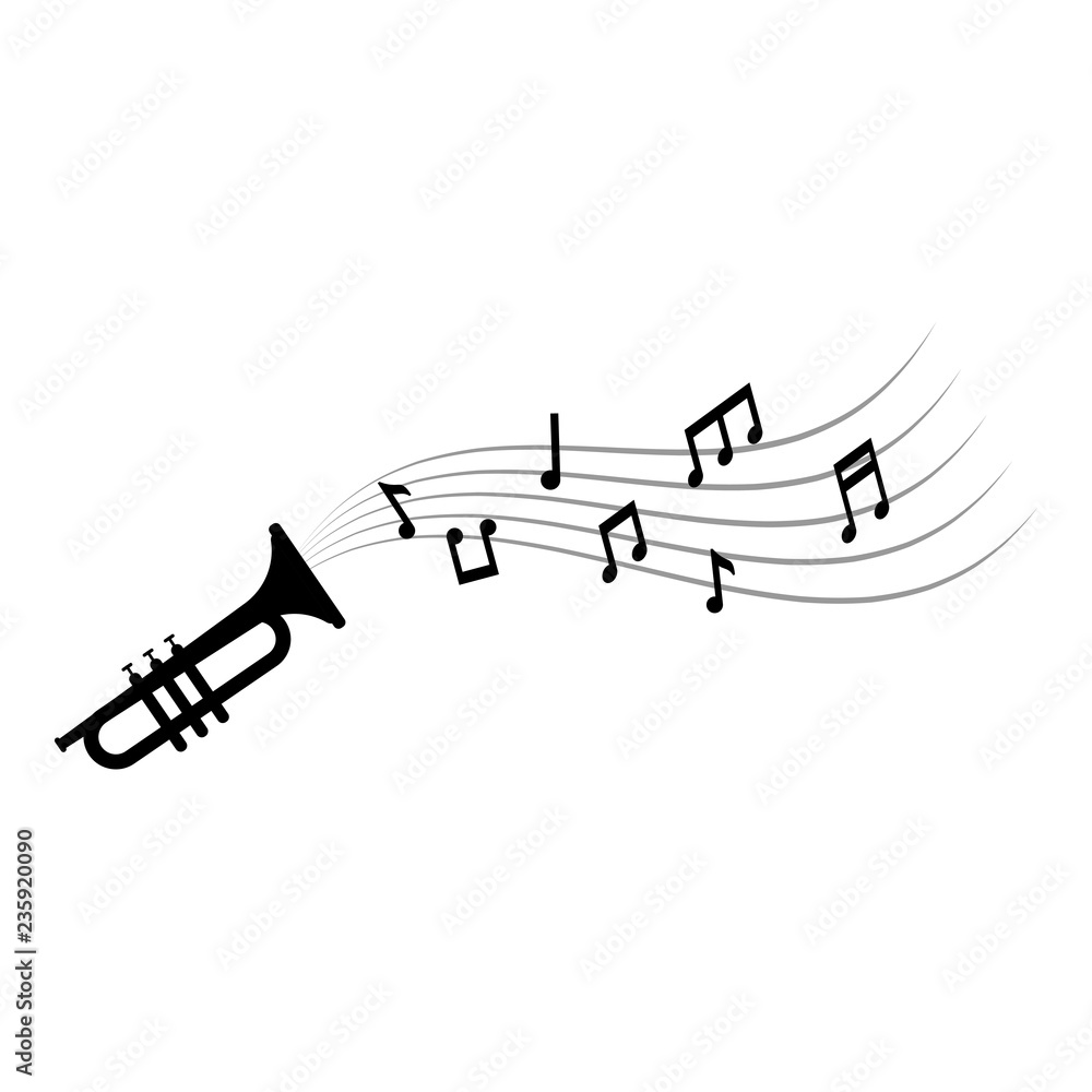 Music notes and trumpet graphic design template vector illustration Music notes and trumpet graphic design template vector illustration