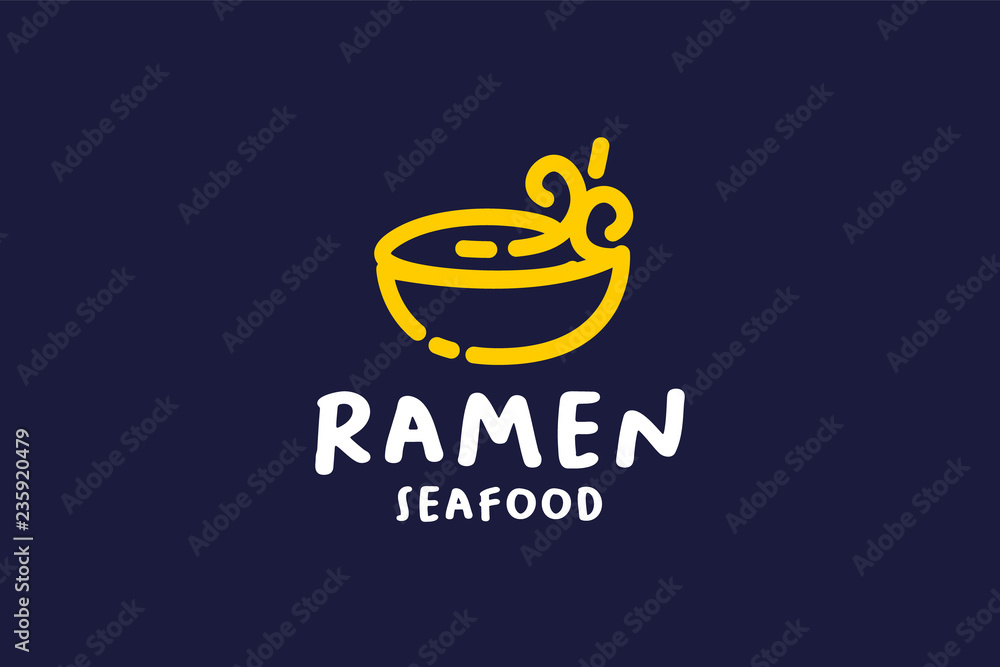 Linear logo bowl ramen taste of asian seafood noodle design inspirations. Vector logo design template Linear logo bowl ramen taste of asian seafood noodle design inspirations. Vector logo design template
