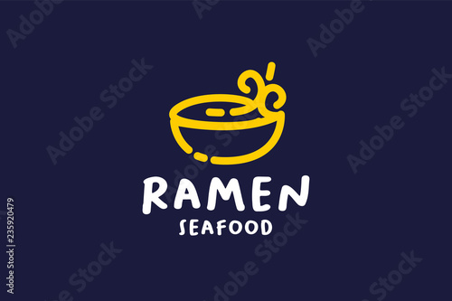 Linear logo bowl ramen taste of asian seafood noodle design inspirations. Vector logo design template
