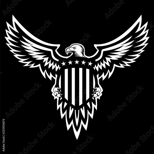 Patriotic American Eagle Vector Illustration, Wings Spread, Holding Shield
