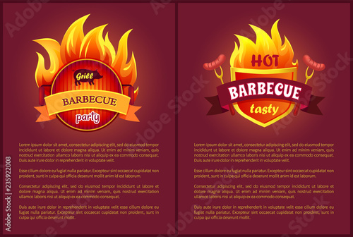 Grill Barbeque Party and Tasty Bbq Sausages Vector