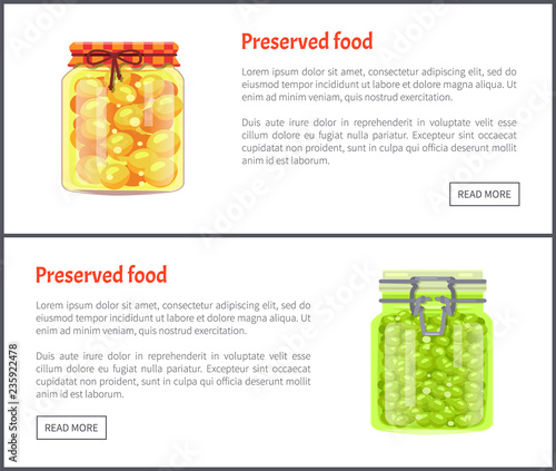 Preserved Food Pea Posters Set vector Illustration