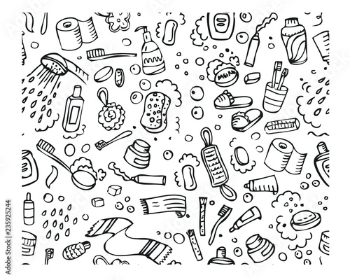 Bath seamless pattern, washing doodle print