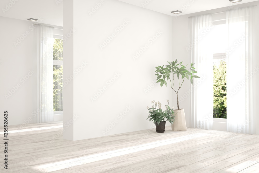 Fototapeta premium White empty room. Scandinavian interior design. 3D illustration
