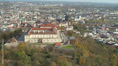 Drone aerial 4k Spilberk Castle Brno Bruenn blue sky photo