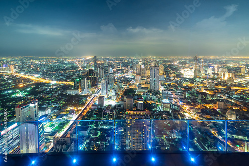 Panorama Bangkok City Skyline at Night. photo