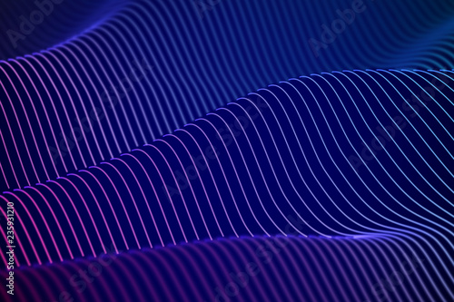 3D Sound waves. Big data abstract visualization. Digital technology concept: virtual landscape. Futuristic background. Blue sound waves, visual audio waves equalizer, EPS 10 vector illustration.