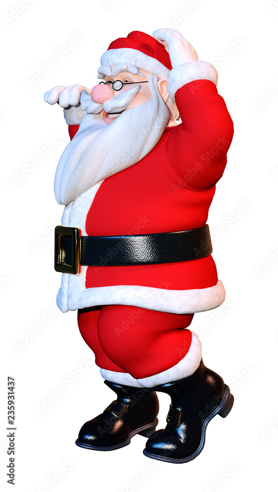 3D Rendering Santa Exercising on White